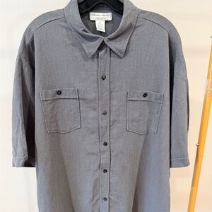 Silk Blend Gray Short-sleeve Button-down Shirt by Poela Moda.